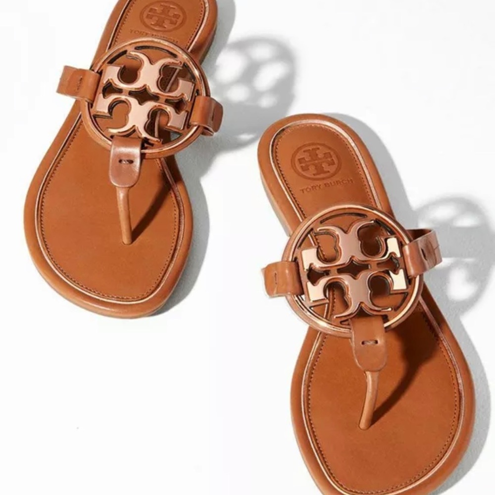 Tory Burch Metal Miller Rose-Gold Brown Sandals NEW